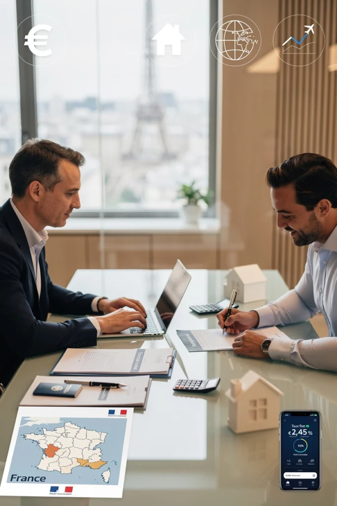 Un banquier discute avec un homme au sujet de sa situation financière pour avoir un prêt immobilier